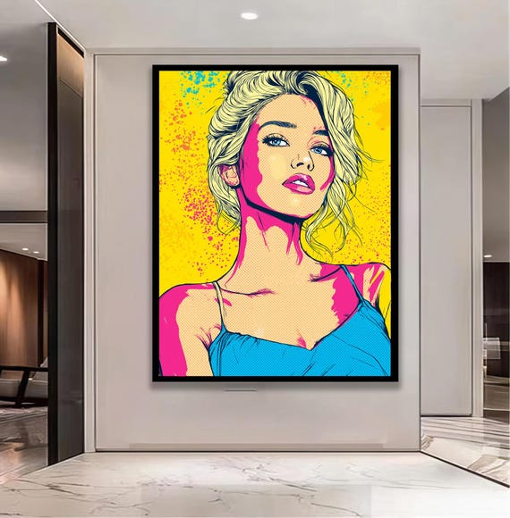 カラフルなポップアート 絵画 ポップアートガールキャンバス、カラフルな女性のポートレートプリント