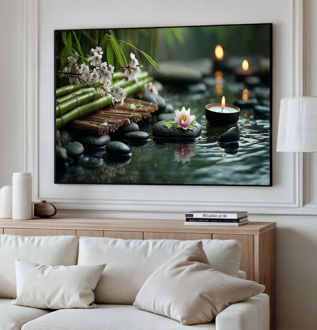 Zen Bamboo Wall Art, Spa Canvas Print, Tranquil Water Decor, Meditation ...