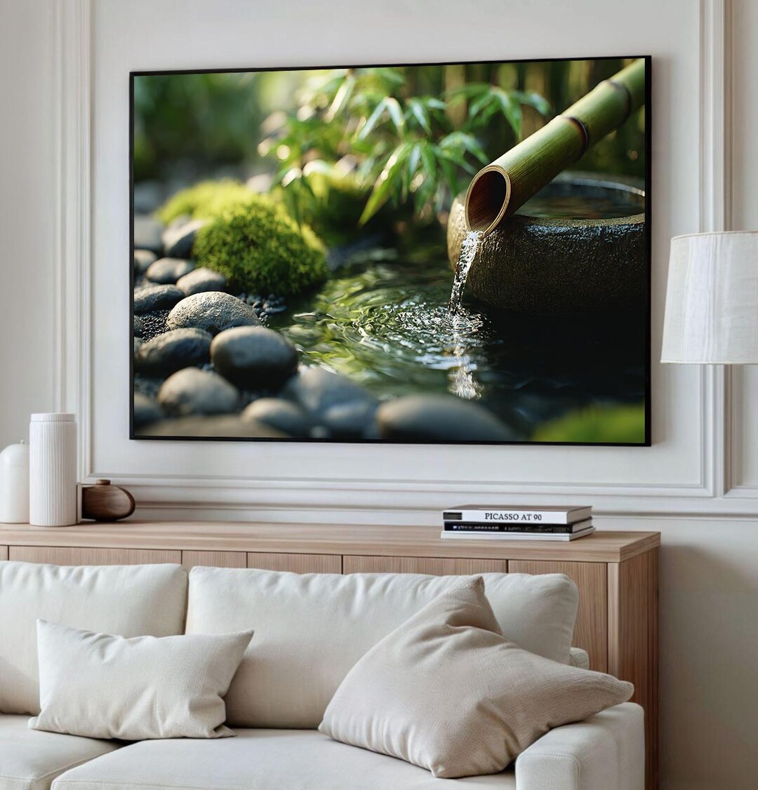 Zen Bamboo Wall Art, Japanese Garden Decor, Water Fountain Print ...