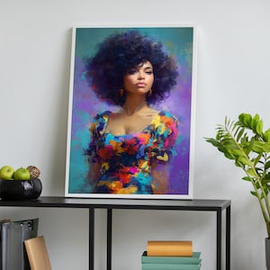 Afro Woman Canvas, Colorful Black Woman Wall Art, Bold Portrait Print, Vibrant Afro Art, Melanin Magic Decor