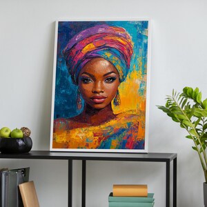 African Woman Canvas Art, Colorful Portrait Wall Decor, Modern Abstract Painting, Vibrant Ethnic Artwork