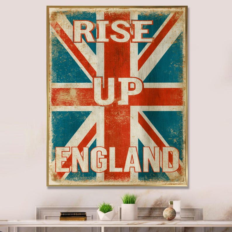 Vintage Union Jack Flag Canvas, Rise up England Typography Wall Art ...
