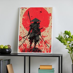 Ronin Warrior Canvas Art, Samurai with Katana, Japanese Warrior Artwork, Warrior Wall Decor, Ninja Artwork
