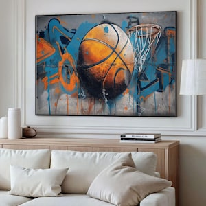 Basketball Wall Art, Graffiti Style Sports Canvas, Urban Basketball Poster, Street Art Print, Modern Teen Room Decor