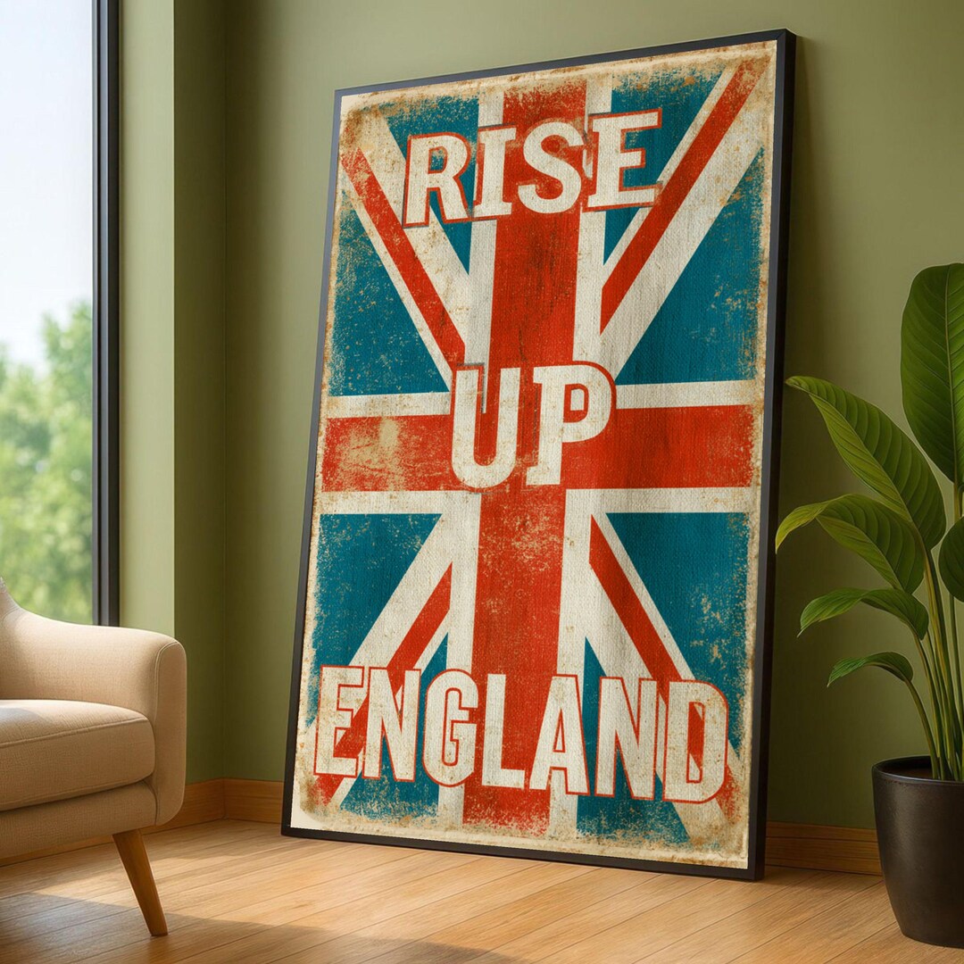 Vintage Union Jack Flag Canvas, Rise up England Typography Wall Art ...