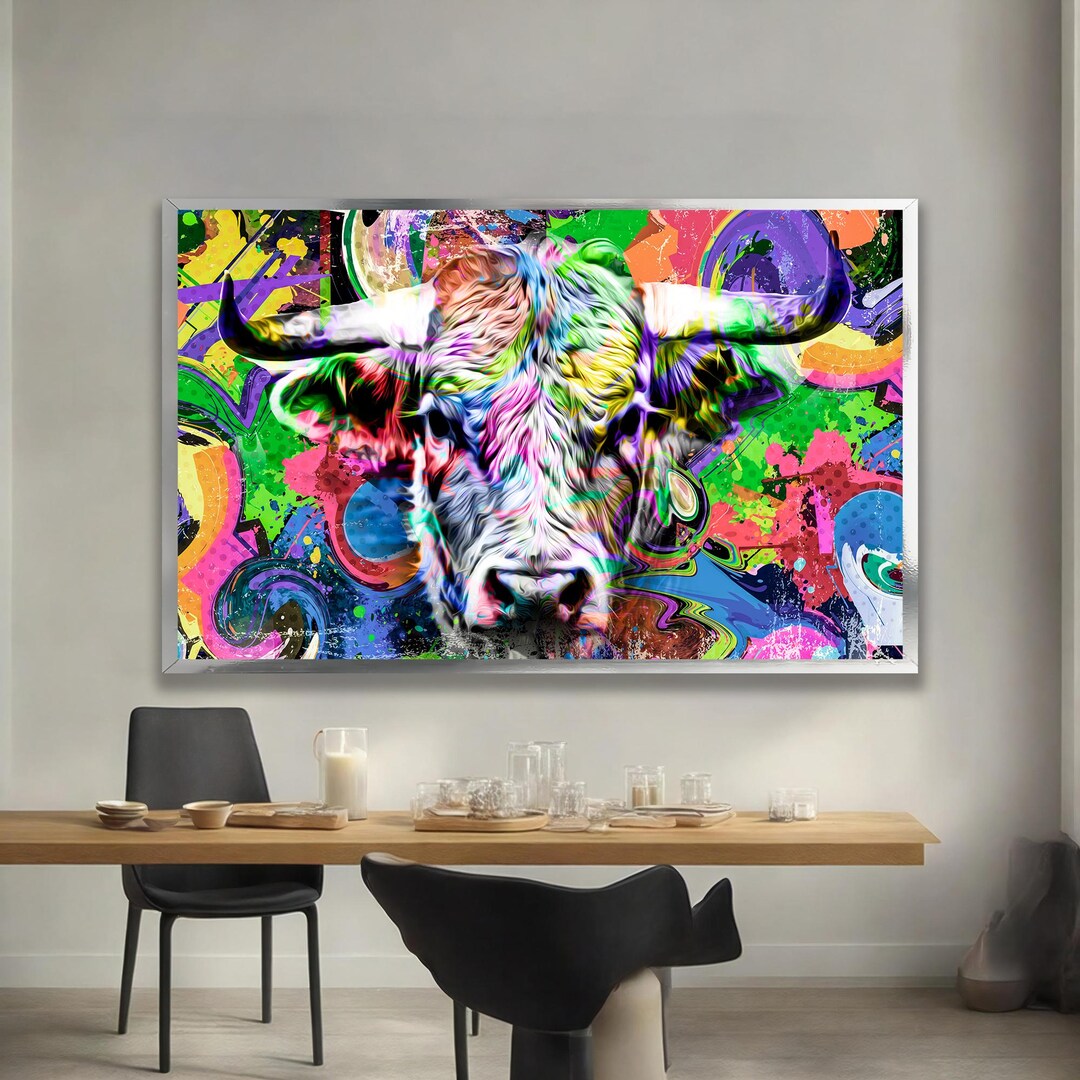 Colorful Abstract Bull Canvas Wall Art, Modern Animal Painting for ...