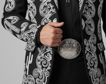 Men Black 2pc Suit Country Western suits Embroidered Outfit for Event and party