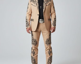Customised Men 2pcs Embroidered Country Western Wedding Event Prom Party Suit Outfit For Him