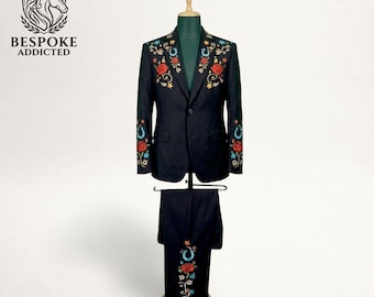 Men's Black Embroidered Country Western Suit, 2pc Outfit