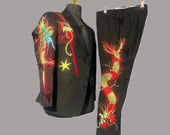 Men's Black Dragon Embroidered Suit, Country Western Outfit