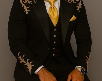 Men BlackGold Suit Country Western suits Embroidered Outfit