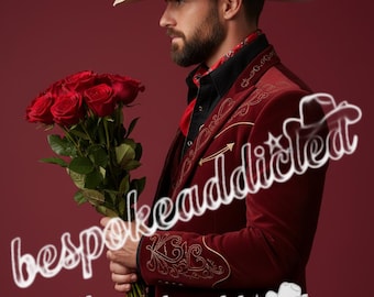 1064 Men  2pc Suit Country Western suits Hand Embroidered Outfit for valentine's party