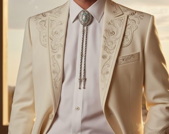 Customised Men 2pcs Embroidered Country Western Wedding Party Suit Outfit For Him