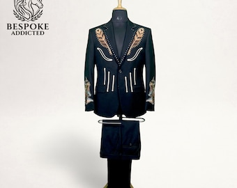 Men's Black Embroidered Nudie Suit, Rhinestone Cowboy Western Wear