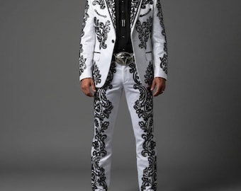 white & Black  2pc Suit Western suits Embroidered for Event and party