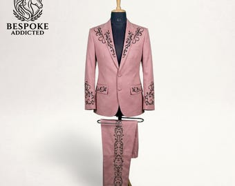 Rose Gold Western Embroidered Women Suit, Cowgirl Wedding Country Outfit