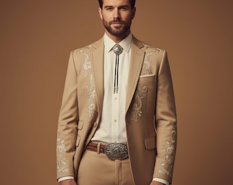 Customised Men 2pcs Embroidered Country Western Wedding Event Party Suit Outfit For Him