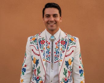 Custom White Suit For Men and Women with multi color Embroidery