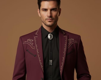 Men Red Suit Country Western suit Embroidered for Event and party
