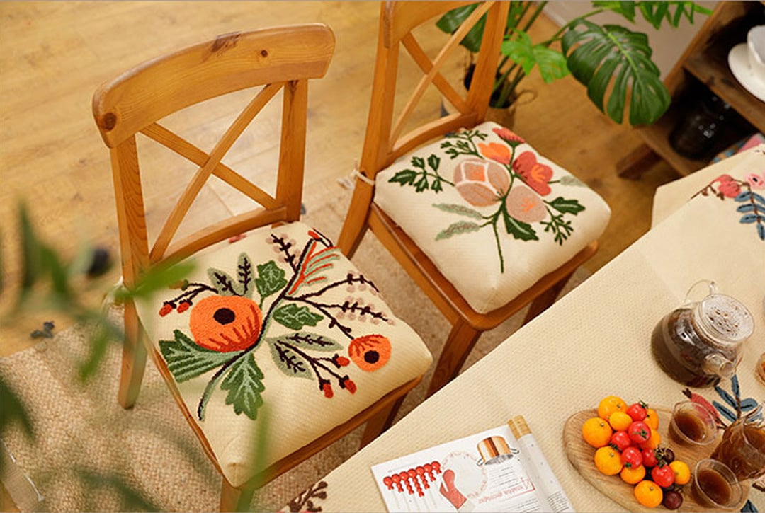 Embroidered Chair Pads for Kitchen Tufted Flower Seat Cushion Thickness