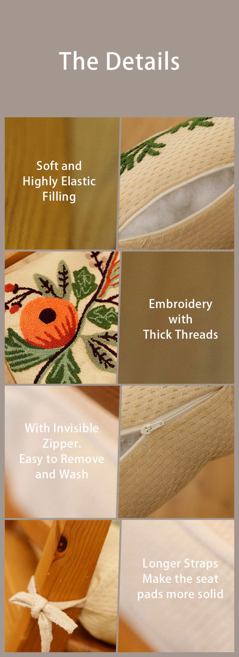 Embroidered Chair Pads for Kitchen Tufted Flower Seat Cushion Etsy