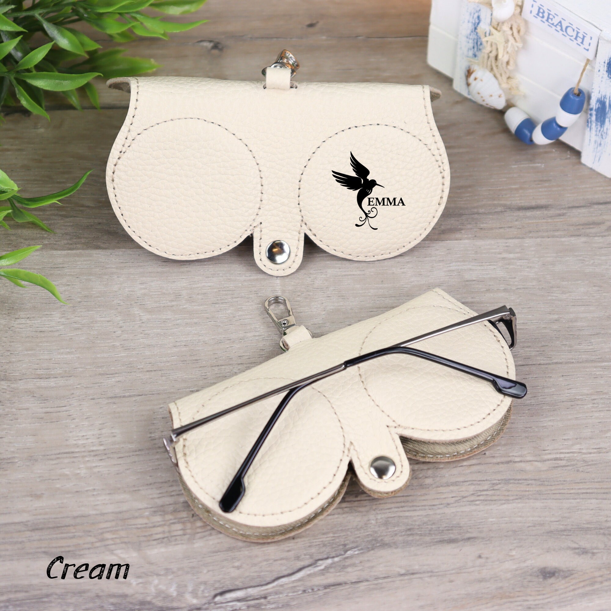 Personalized Genuine Leather Glasses Case with Silver Hook, Portable Sunglasses Sleeves, Durable Soft Eyeglasses Pouch Slim Spectacle Holder