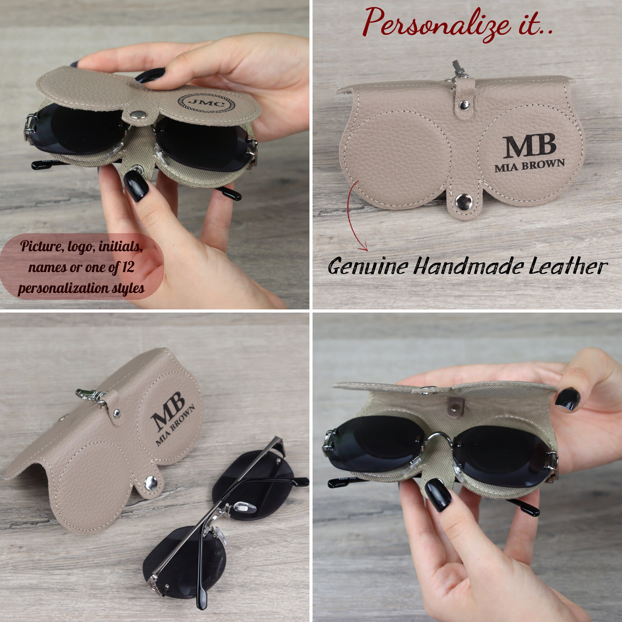 Personalized Genuine Leather Glasses Case with Silver Hook, Portable Sunglasses Sleeves, Durable Soft Eyeglasses Pouch Slim Spectacle Holder