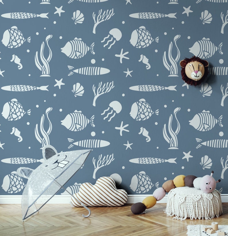Under the sea, Extra Large Wall Stencil, Murale, Reusable image 1