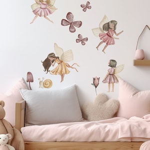 Fabric Wall Decal, Watercolor Fairy world and Pastel Butterflies