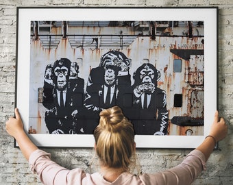 Banksy Three Wise Monkeys Printable Wall Art | Urban Street Art