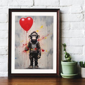 Printable Banksy Monkey Poster Monkey with Balloon Digital Print for Wall Decor Hanging, Banksy Monkey Wall Decor, Banksy Monkey Wall Poster