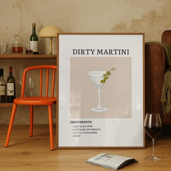 Dirty Martini Print Cocktail Art Printable Wall Art Digital