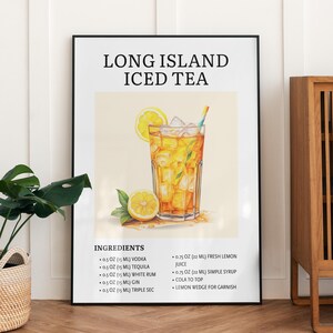 Arte de pared de cóctel, decoración de bar de té helado de Long Island, descarga digital, póster de cóctel imprimible para carrito de bar, arte de pared, bar en casa, regalo para un amigo