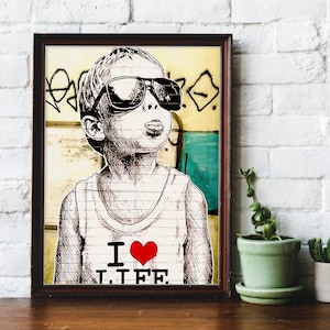 Banksy Digital Download Ich liebe das Leben Banksy Digital Druck Banksy Kid I Herz Leben Tank Top Shirt Banksy Wand Kunst Sofort Download