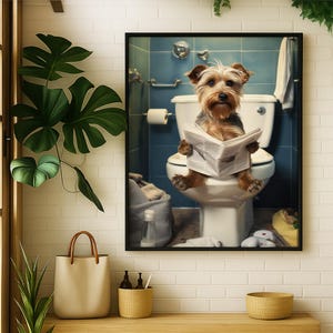 Dog Wall Art Printable Digital Download – Bathroom Decor, Quirky Animal Wall Art, Fun Bathroom Prints, Instant Download, Dog Lover Gift