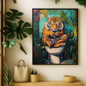 Art mural de salle de bain tigre, décoration de salle de bain tropicale, décoration de salle de bain jungle, art mural animal, art baignoire tigre, art mural moderne, téléchargement numérique