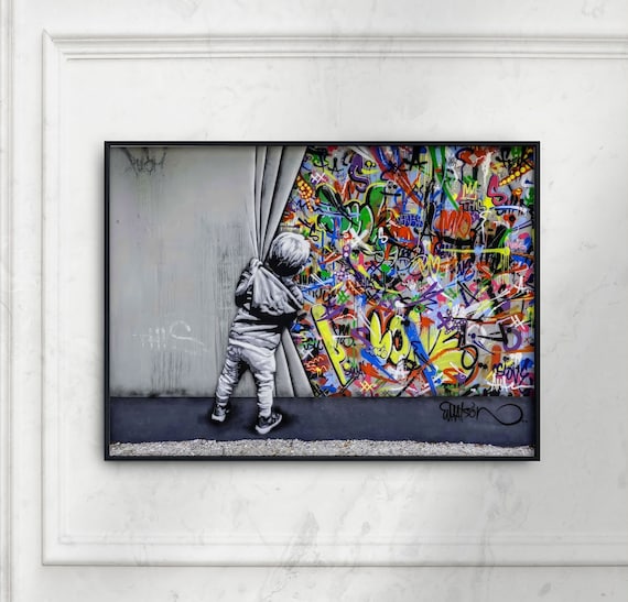 Printable Banksy Wall Art Behind the Curtain Digital