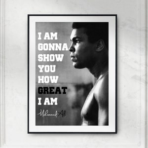 Inspirujący Muhammad Ali Wall Art Printable Quote Pokażę Ci, Jak Jestem Wspaniały Motywacyjny Plakat Cyfrowy Do Pobrania Wystrój Domu