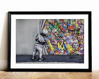 Printable Banksy Wall Art Behind the Curtain Digital Download