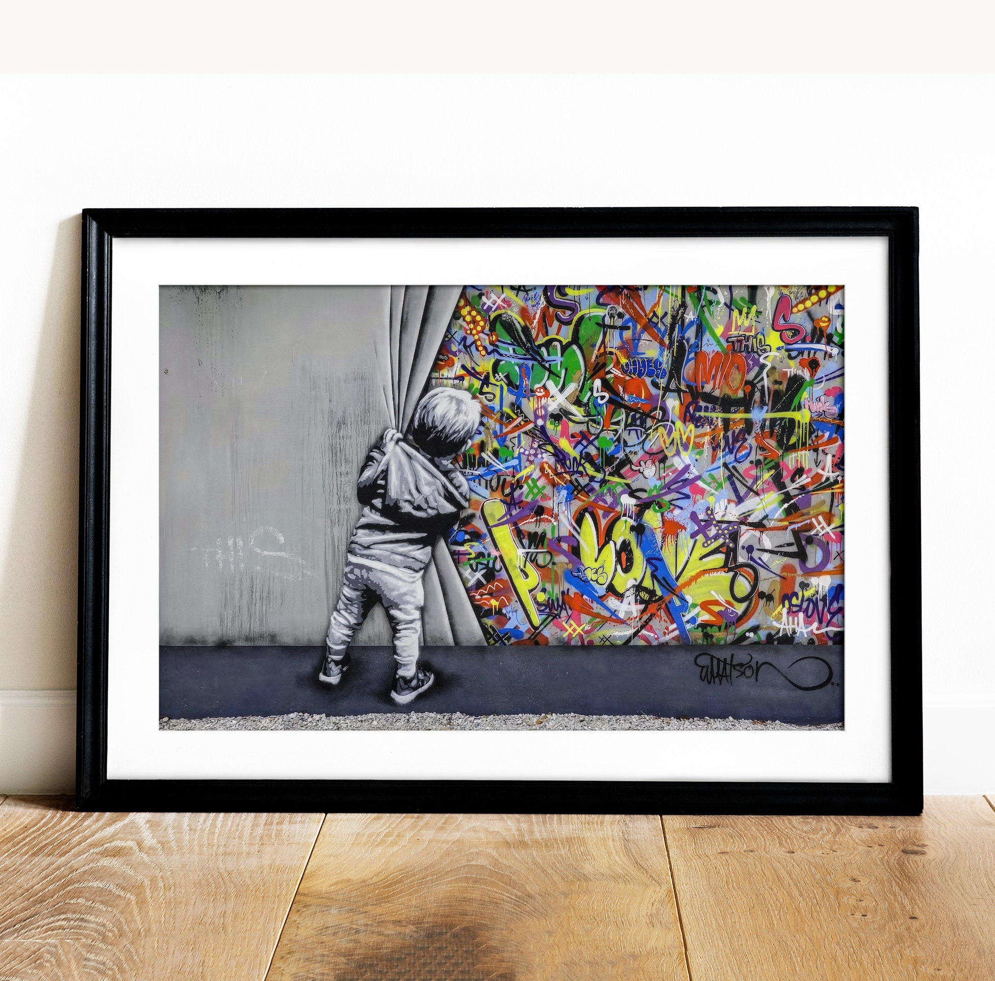 Printable Banksy Wall Art Behind the Curtain Digital Download