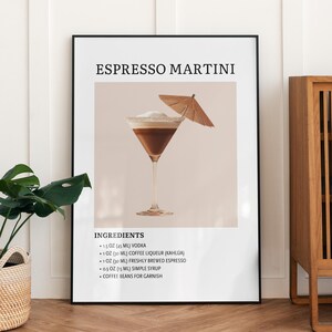 Póster de cóctel Espresso Martini, arte de pared, decoración de carrito de bar, descarga digital, arte de pared de cóctel imprimible para el hogar, bar, decoración de bar, regalo para un amigo
