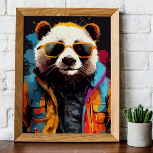 Póster de panda con arte de pared de animales, impresión abstracta, arte de pared imprimible, descarga digital, decoración moderna y colorida para oficina o sala de estar.