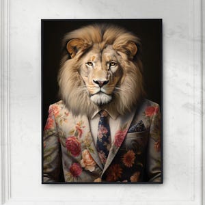 Póster de león con arte de pared, divertido animal, imprimible, descarga digital, arte de pared moderno para decoración de sala de estar u oficina en casa.