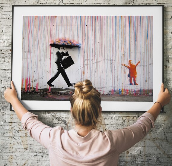 Printable Banksy Digital Download Colored Rain Digital Print