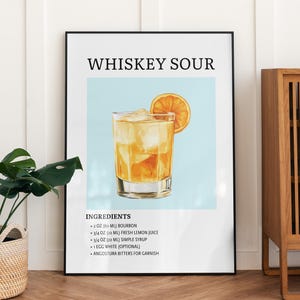 Bar Cart Wall Art Whiskey Sour Cocktail Poster Digitale Download Afdrukbare Cocktail Wall Art voor Bar Decor of Home Bar Cadeau voor vriend
