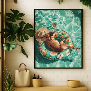 Cute Dog Poolside Art Print Outdoor Patio Decor Pool Party Decor Bathroom art print Dog Lover Gift for Girls Digital Download Dog Mom Gift