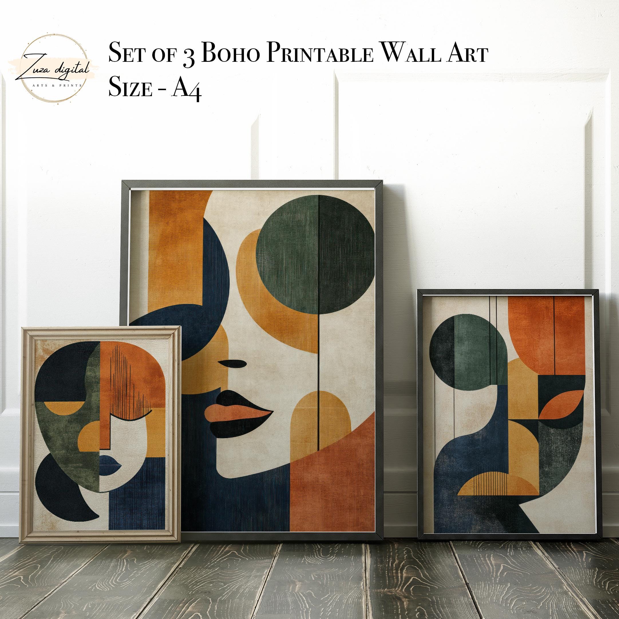 Boho Abstract Wall Art Mid Century Modern Geometric Prints Set of 3 ...