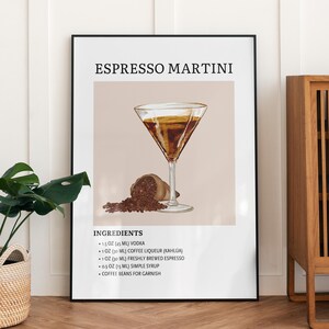 Póster de cóctel de martini espresso para pared, decoración de bar, descarga digital, arte de pared de cóctel imprimible para carrito de bar o bar en casa, regalo para un amigo