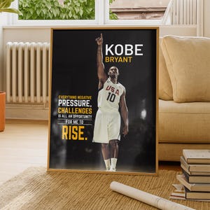 Kobe Bryant Motivational Wall Art Featuring Iconic Basketball Legend in USA Jersey with Inspirational Quote for Gym Office & Home Decor