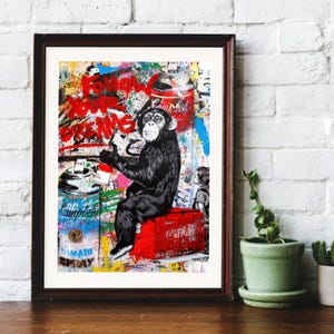 Banksy Monkey Wall Art Digital Download Urban Street Graffiti Follow Your Dreams Poster Modern Pop Art Printable Home Decor Gift
